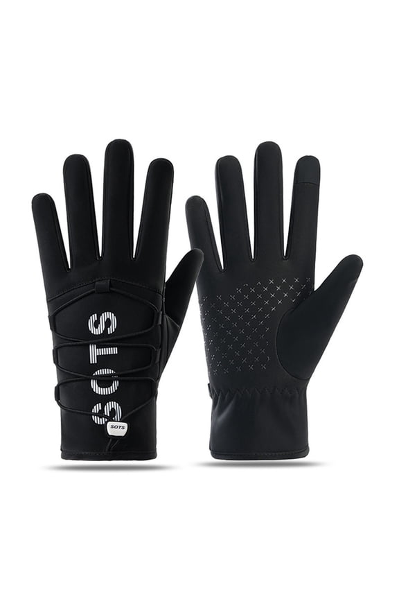 Winter Thermal Cycling Adjustable Snap Closure Windproof Cold Weather Lined Full Finger Touchscreen Grip Mittens for Outdoor Sports Activities Black One Size
