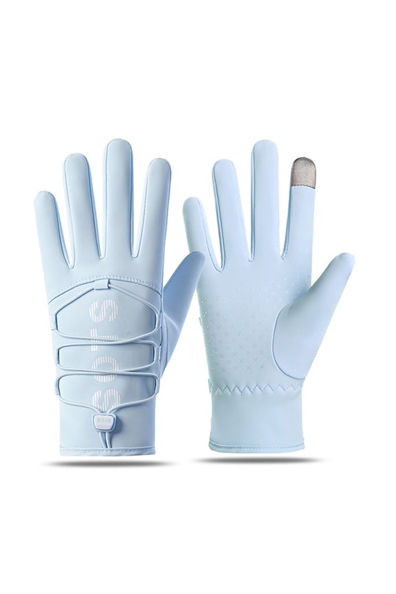 Winter Thermal Cycling Adjustable Snap Closure Windproof Cold Weather Lined Full Finger Touchscreen Grip Mittens for Outdoor Sports Activities Blue One Size