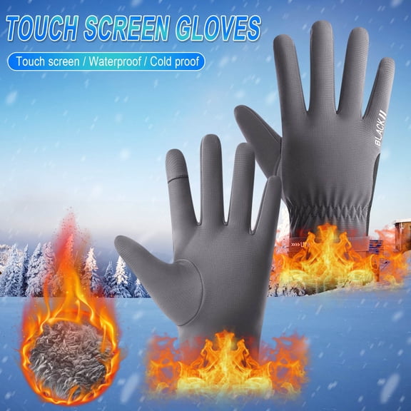Winter Thermal Cycling Gloves Men Women Reflective Touchscreen Sports Mittens - 3 Layer Insulation Windproof Waterproof(Gray)
