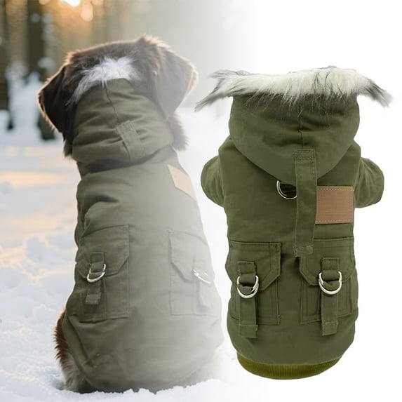 Winter Thermal Dog Outfit With Attached Collar Double Layer Pet Jumpsuit For Teddy And Small Breed Dogs