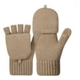 thumbnail image 1 of Winter Thermal Fingerless Gloves Mittens, Knitted Convertible Mittens Flap for Men & Women, Warm & Windproof with Touchscreen Capability, Brown, Gloves, 1 of 9