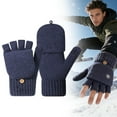 thumbnail image 1 of Winter Thermal Fingerless Gloves Mittens, Knitted Convertible Mittens Flap, Warm Gloves for Women and Men, C, 1 of 9