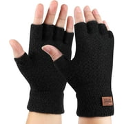 Winter Thermal Fingerless Gloves for Men Women, Warm knitted Half Finger Mittens, Black