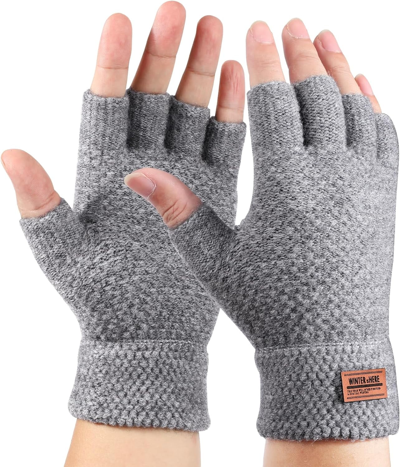 Winter Thermal Fingerless Gloves for Men Women, Warm knitted Half