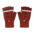 thumbnail image 1 of Winter Thermal Flip Cover Bow Knitted Gloves With Touchscreen Capability Lined Fingerless Mittens For Adults Cold Weather, 1 of 2