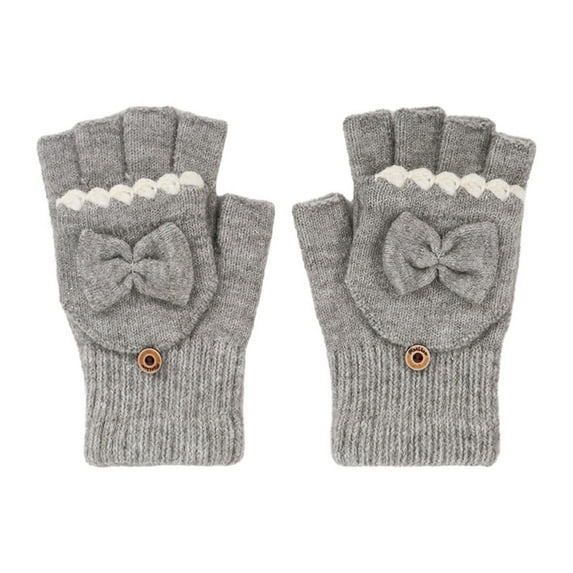 Winter Thermal Flip Cover Bow Knitted Gloves With Touchscreen Capability Lined Fingerless Mittens For Adults Cold Weather