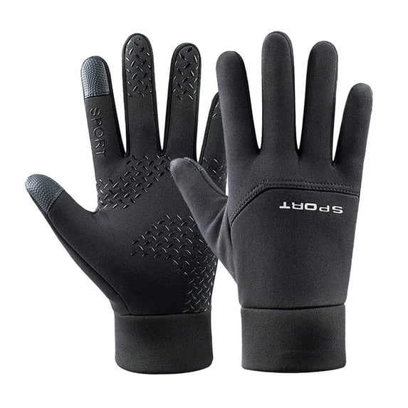 Winter Thermal Gloves 2 Finger Touch Screen Glove Water Resistant Windproof Warm Gloves for Men and Women Driving Cycling Running, Add Wool Warm, Non-slip Silicone & Waterproof(Black,10x4")