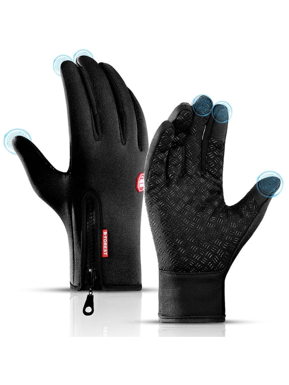 Winter Thermal Gloves for Men Women, Waterproof Warm Work Gloves, Touch Screen Tech Fleece Gloves for Workout Running Biking Ski Exercise Black