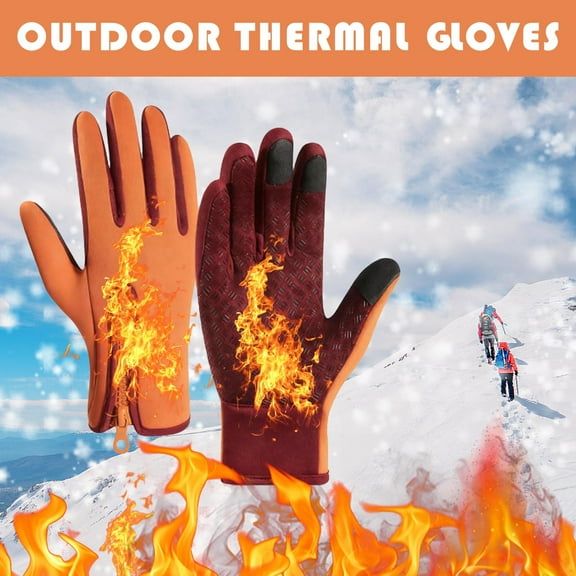 Winter Thermal Gloves for Men and Women, Waterproof Windproof and Non-Slip Gloves, Warm Touch Screen Gloves for Outdoor Running, Cycling, Driving (Orange)