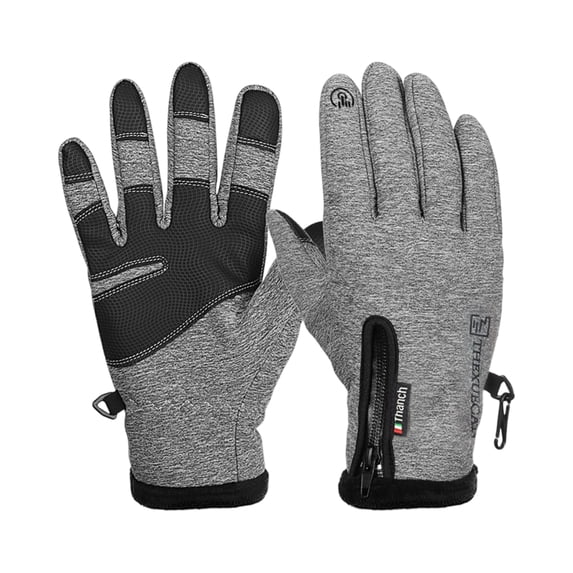 Winter Thermal Gloves for Men Women Windproof Thickened Outdoor Cycling Gloves Full Finger Gloves with Zipper Grip Palm Touchscreen Compatible for Running Commuting Gray XL