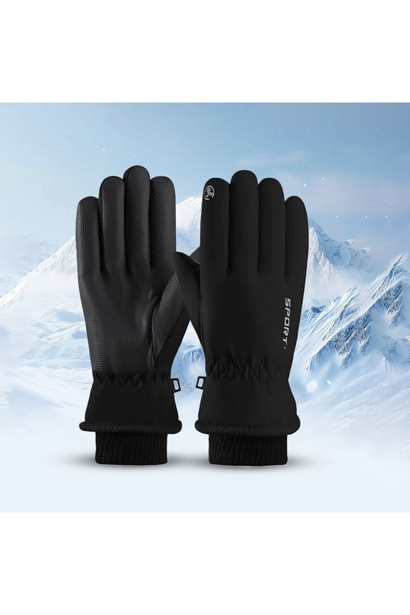 Winter Thermal Gloves for Motorcycle Cycling Skiing, Touchscreen Windproof Water Resistant Fleece Lined Gloves for Men Women Adult Outdoor Sports - Black