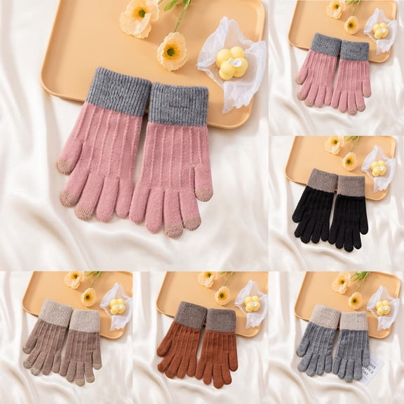 Winter Thermal Gloves for Women Windproof Cold Weather Thick Velvet Touch Screen Winter Solid Color Glove for Running Driving Cycling Hiking Biking Outdoor Sports Daily Work Pink