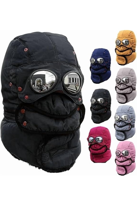 Winter Thermal Hat 4 in 1 Windproof, Detachable Mask Neckband with Flip-Up Goggles