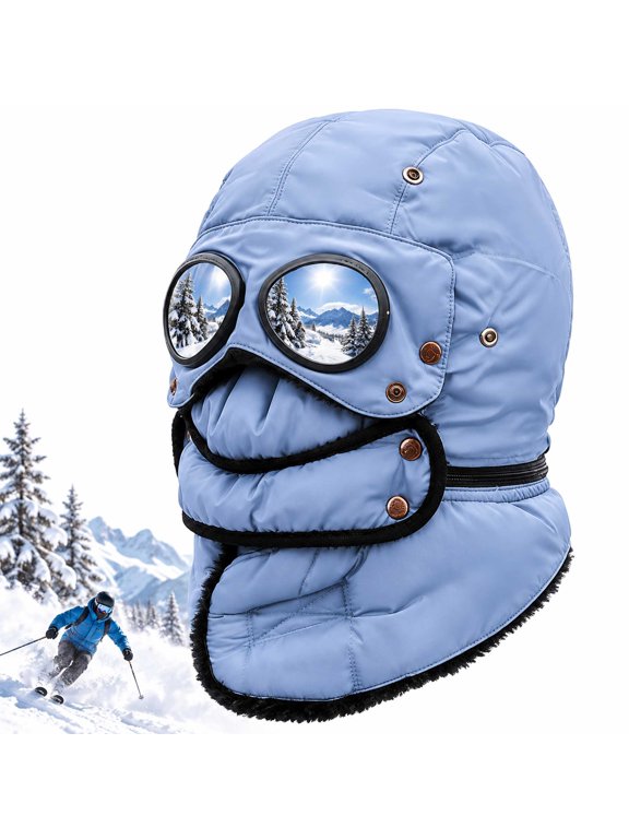 Winter Thermal Hat, Aviator Hat with Goggles, for Ski Snow Sports Winter Commuting, 4-in-1 Windproof Fleece Lined Detachable