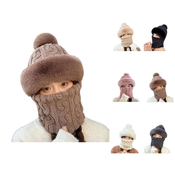 Winter Thermal Hat with Integrated Scarf, One-Piece Knitted Beanie with -Lined Mask for Warm Ear Protection, Elastic Soft Windproof Design for Cold Weather Riding and Outdoor Activities