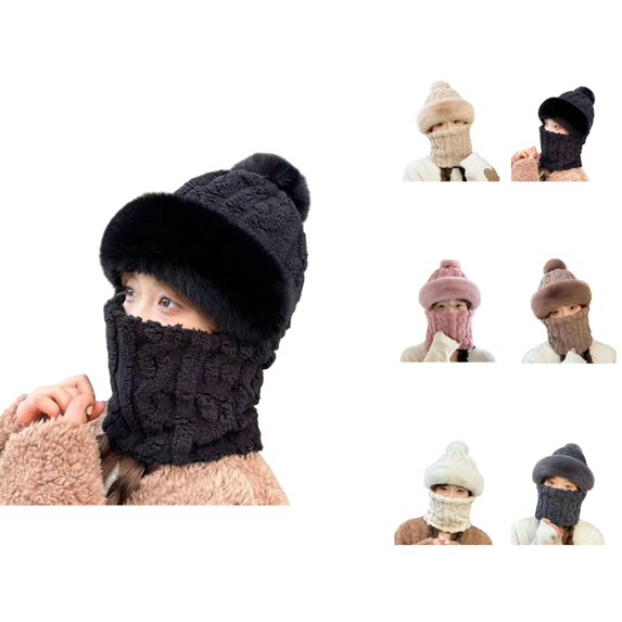 Winter Thermal Hat with Integrated Scarf, One-Piece Knitted Beanie with -Lined Mask for Warm Ear Protection, Elastic Soft Windproof Design for Cold Weather Riding and Outdoor Activities