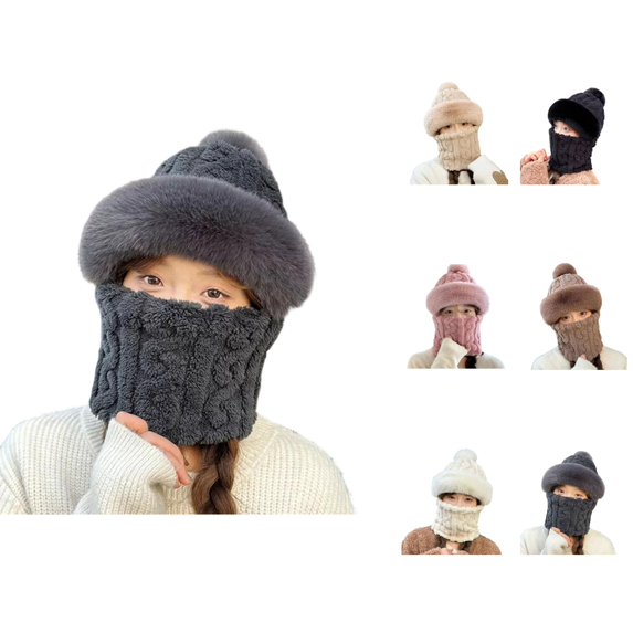 Winter Thermal Hat with Integrated Scarf, One-Piece Knitted Beanie with -Lined Mask for Warm Ear Protection, Elastic Soft Windproof Design for Cold Weather Riding and Outdoor Activities