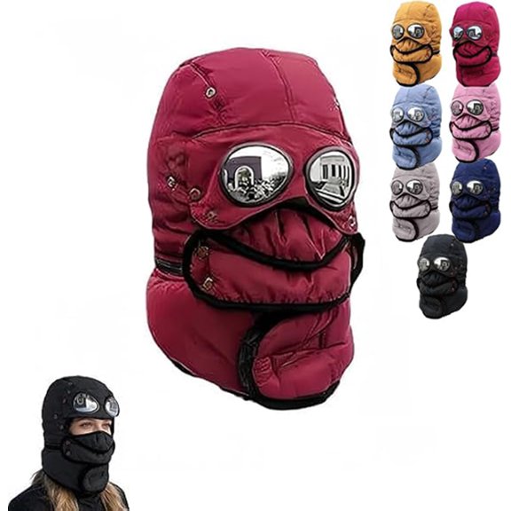 Winter Thermal Hat With Goggles, 4-in-1 Trapper Hat With Detachable Face Mask, Neck Warmer And Earflaps For Skiing, Cycling And Hiking