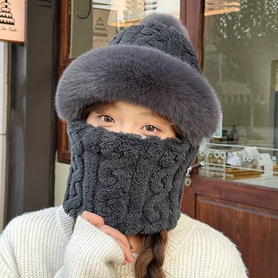Winter Thermal Hat With Integrated Scarf For Cold Weather Windproof Riding And Outdoor Activities