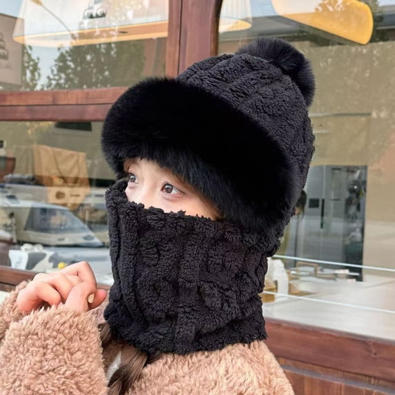 Winter Thermal Hat With Integrated Scarf For Cold Weather Windproof Riding And Outdoor Activities