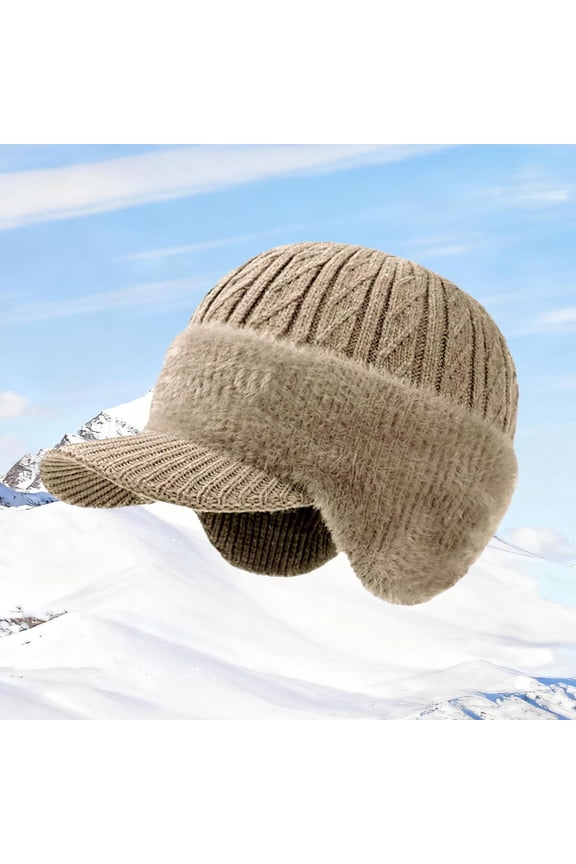 Winter Thermal Hat for Extreme Cold Weather with Lined Ear Cap Designed for Outdoor Sports and Windproof Thick Knit Outdoor Gear, Khaki