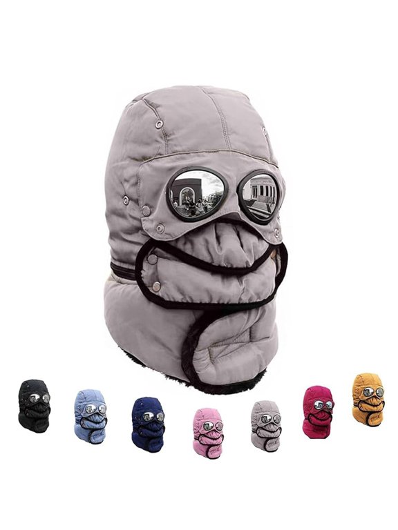 Winter Thermal Hat with Glasses, 4 in 1 Windproof Warm Hat Detachable Mask Neckband, Outdoor Sport Ski (Yellow)