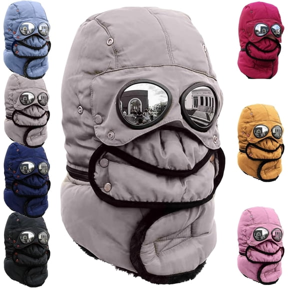 Winter Thermal Hat with Glasses, All-in-One Trapper Hat and Goggle Set, Windproof Thermal Lining for Motorcycle, Ski, and Snow Sports Enthusiasts