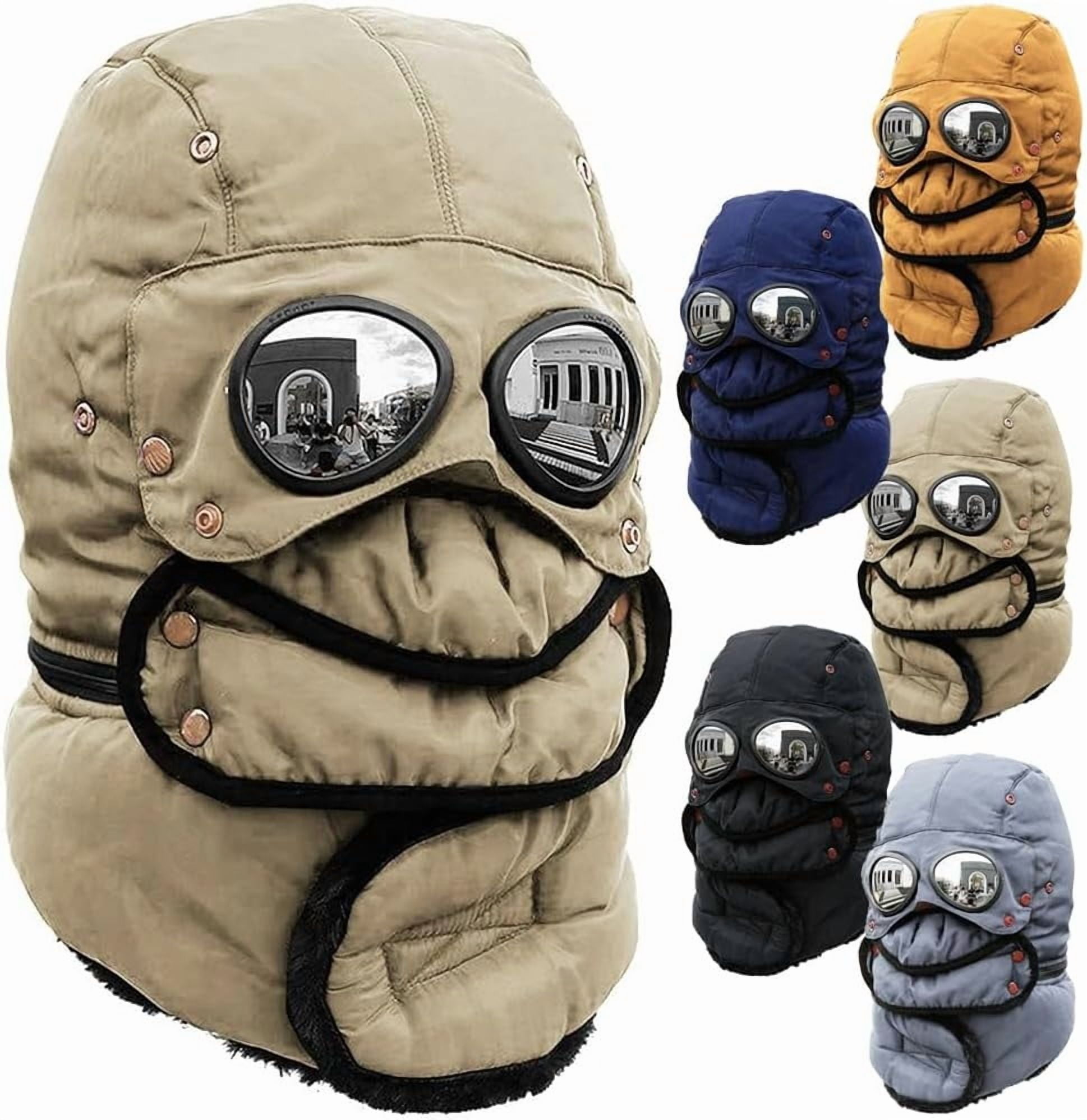 Winter Thermal Hat with Glasses Winter Pilot Hat Trapper Hats Goggles and Face Mask Outdoor Sport Ski