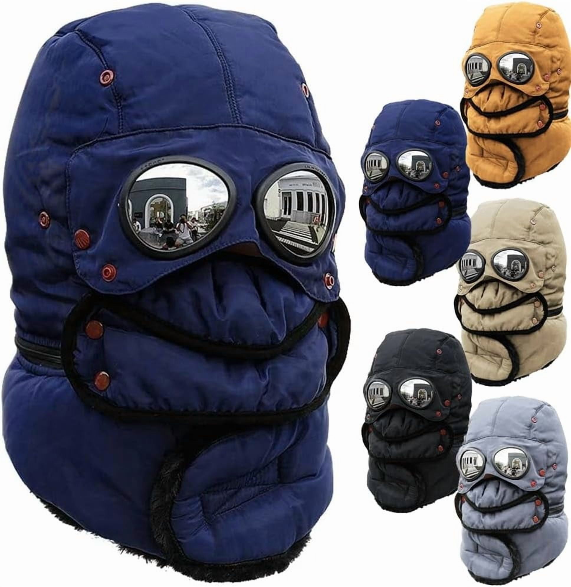 Winter Thermal Hat with Glasses Winter Pilot Hat Trapper Hats Goggles and Face Mask Outdoor Sport Ski