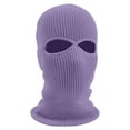 thumbnail image 1 of Winter Thermal Knit Balaclava Face Mask, Two Eye Cutout Thick Rib Weave Warm Stretch Windproof Full Face Protective Headwear for Ski Snowboard Running Light Purple One Size, 1 of 3