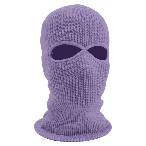 Winter Thermal Knit Balaclava Face Mask, Two Eye Cutout Thick Rib Weave Warm Stretch Windproof Full Face Protective Headwear for Ski Snowboard Running Light Purple One Size