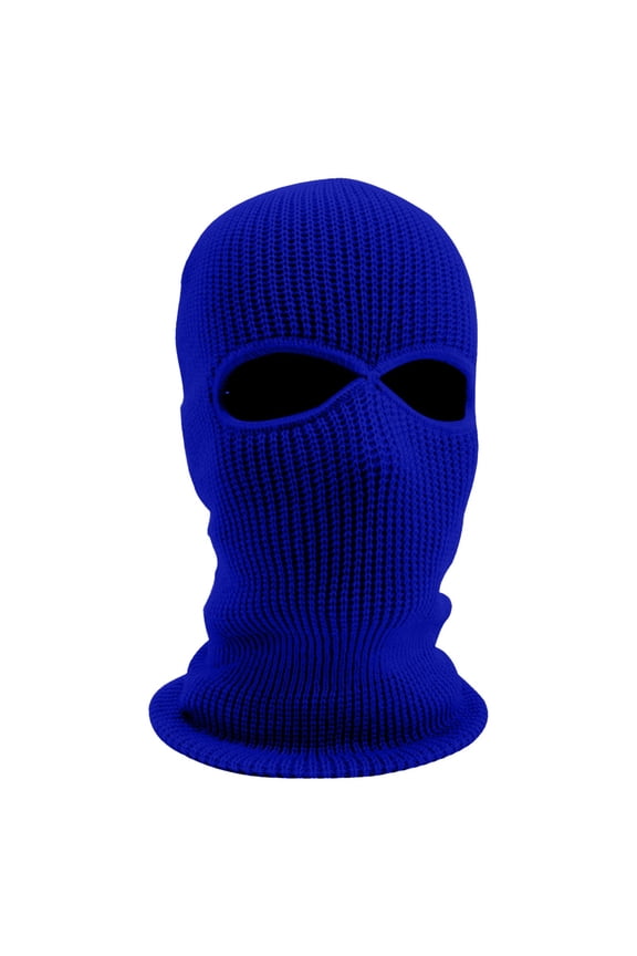 Winter Thermal Knit Balaclava Face Mask, Two Eye Cutout Thick Rib Weave Warm Stretch Windproof Full Face Protective Headwear for Ski Snowboard Running Royal Blue One Size