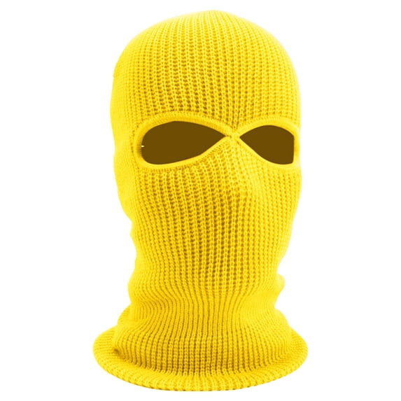 Winter Thermal Knit Balaclava Face Mask, Two Eye Cutout Thick Rib Weave Warm Stretch Windproof Full Face Protective Headwear for Ski Snowboard Running Yellow One Size