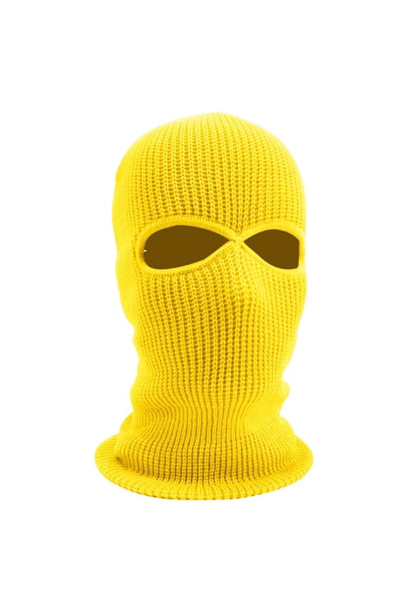 Winter Thermal Knit Balaclava Face Mask, Two Eye Cutout Thick Rib Weave Warm Stretch Windproof Full Face Protective Headwear for Ski Snowboard Running Yellow One Size
