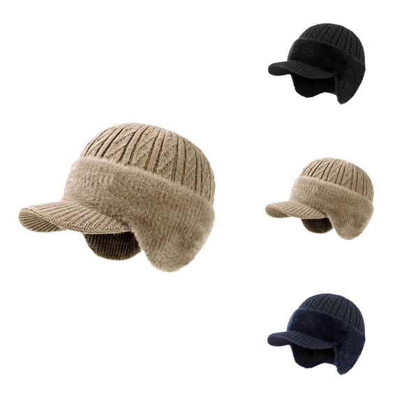 Winter Thermal Knit Hat with Ear Flaps, Lined & Windproof for Extreme Cold Weather, Thick Wool Brim Beanie for Outdoor Sports