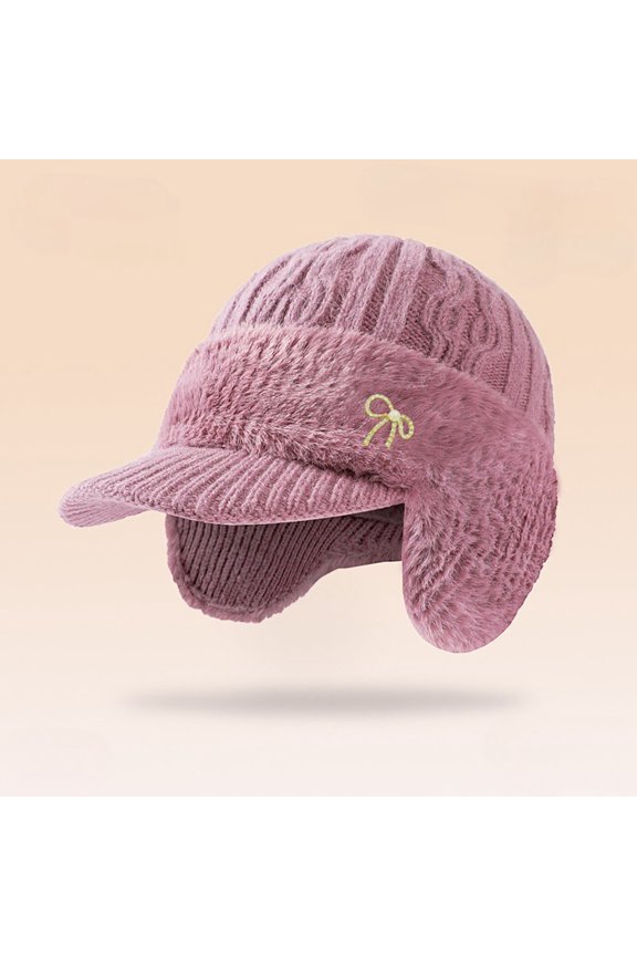 Winter Thermal Knitted Hat With Ear For Extreme Cold Weather Insulated Warm, Pink