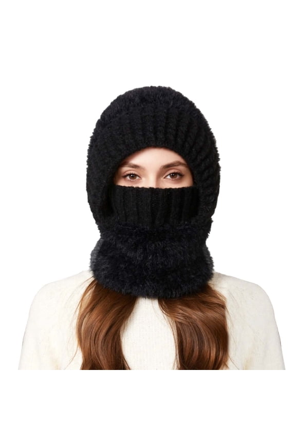 Winter Thermal Knitted Hood Full Face for Skiing Cycling Outdoor Sports Windproof Cold Weather Gear Womens Knit Beanie Hat Lined Winter