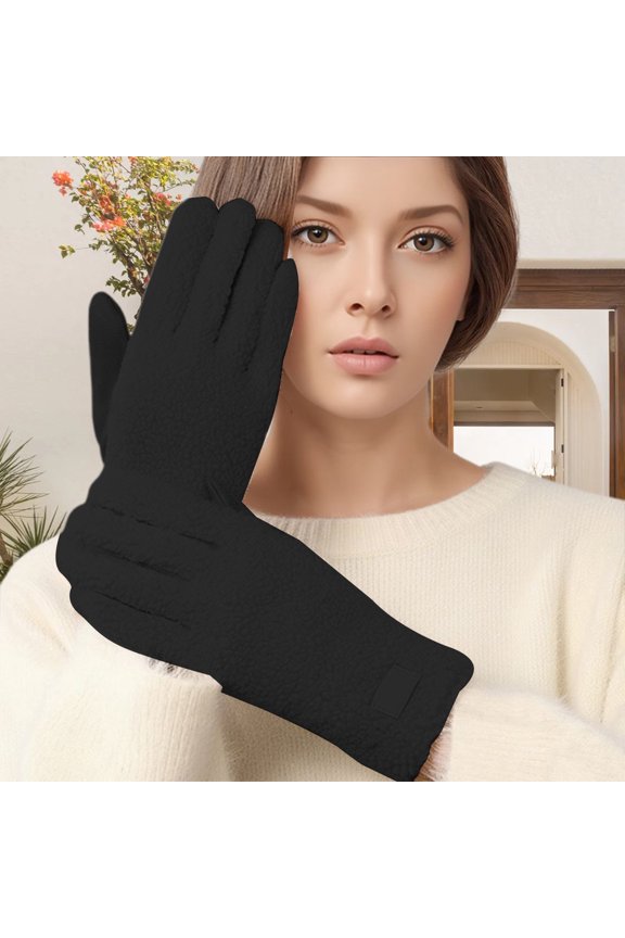 Winter Thermal Lambswool Cold Weather Riding Skiing Sports Windproof Touchscreen Compatible Mittens Black One Size