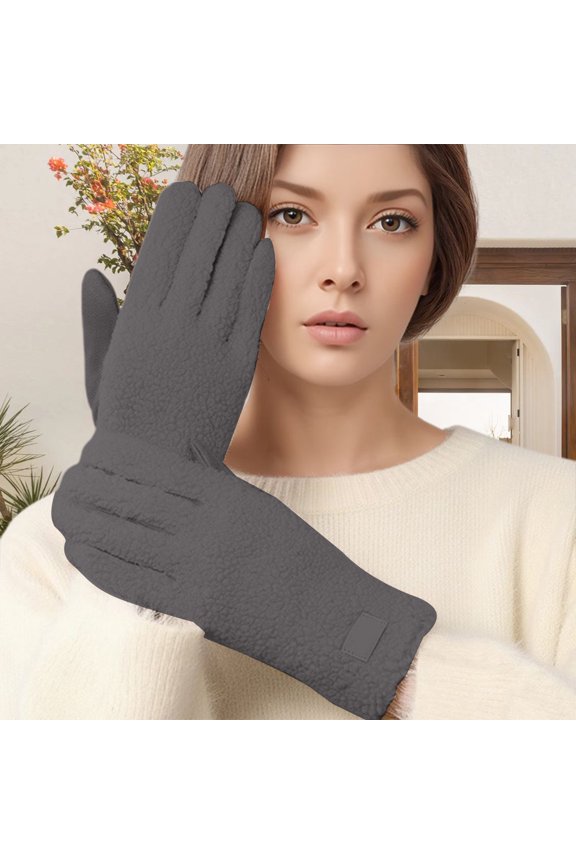 Winter Thermal Lambswool Cold Weather Riding Skiing Sports Windproof Touchscreen Compatible Mittens Dark Gray One Size