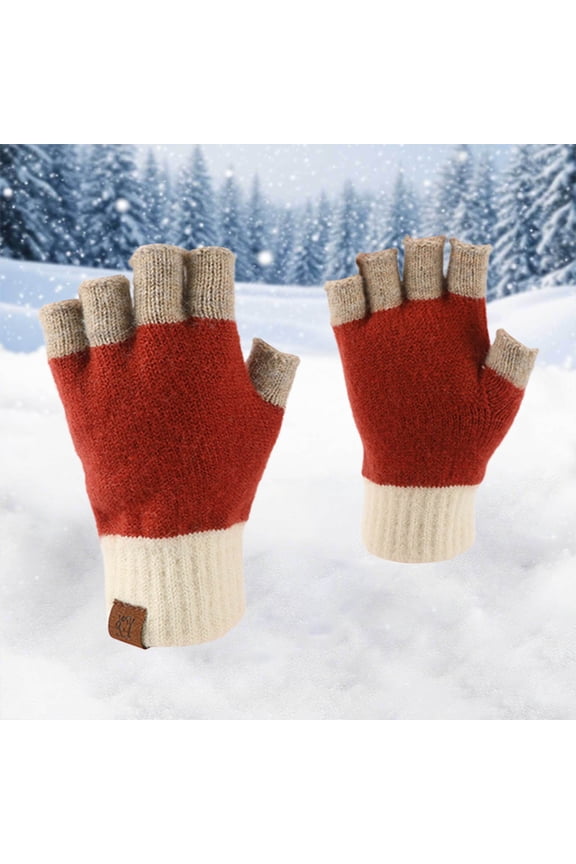 Winter Outdoor Warmth Mittens for Daily Casual Use – Knit Half Finger with Touchscreen and Cozy Thermal Insulation for Winter Activities, Red