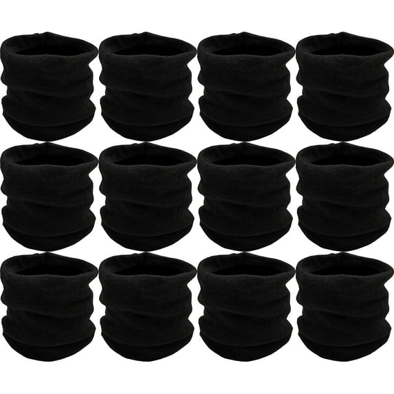 Winter Thermal Neck Warmers, 12 Pack, Fleece Lined Interior Gaiter Warm Scarf Wrap, Mens Womens (Black)