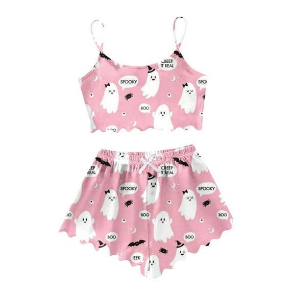 Winter Thermal Pajama Sets – Cozy Sleepwear, Comfortable Lounge Sets for Cold Nights Women's Halloween Patterned Camisole Pajama Set