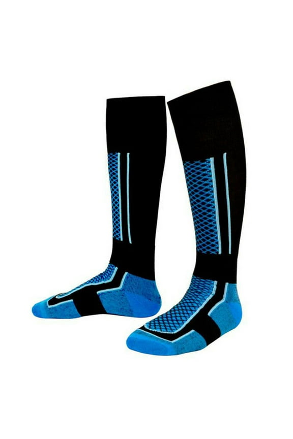 Winter Thermal Ski Socks for Men and Women, Thick Cotton Blend Snowboard Socks with Seamless Toe, Over The Calf Length Warm Socks for Outdoor Sports, Moisture Wicking Cold Weather Skiing Socks Blue
