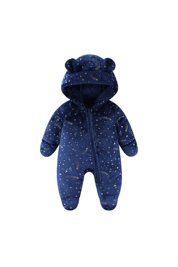 Winter Thermal Snowsuit For Girls Insulated Hooded Jumpsuit Outdoor Adventure Warm Padded Romper Playwear Navy,59
