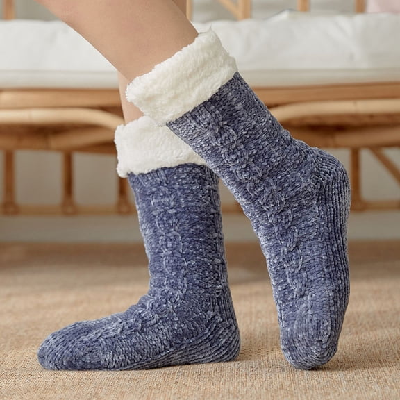 Winter Thermal Socks for Women - Fuzzy, Fleece Lined with Non-Slip Gripper Soles