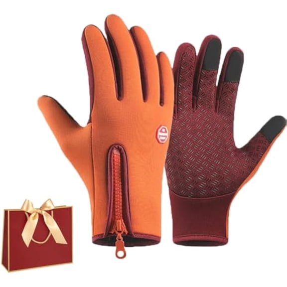 Winter Thermal Touch Gloves, Outdoor Ultimate Touchscreen Waterproof & Windproof Non-Slip Gloves for Women Men（Orange,XL）