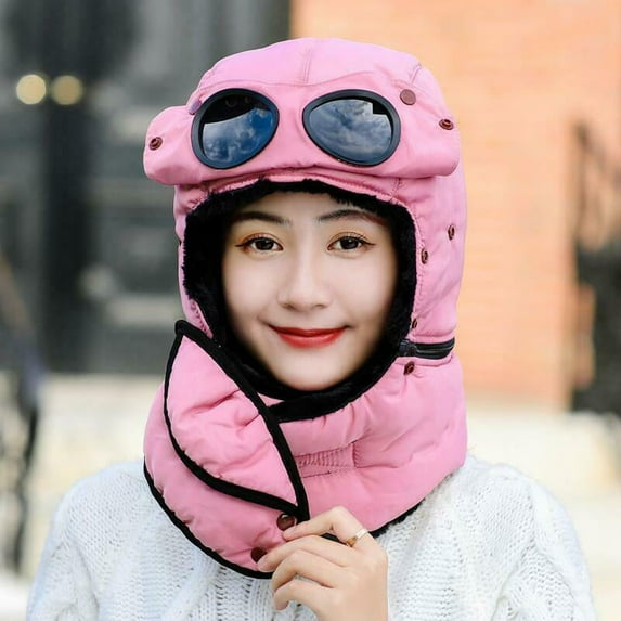 Winter Thermal Trapper Hat with Glasses Winter Cycling Windproof Ski Mask Cap
