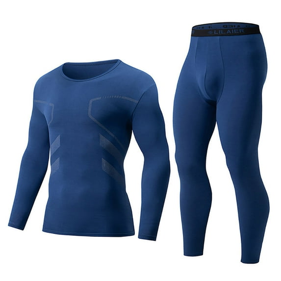 Winter Thermal Underwear Men Long Johns Set Ultra-Soft with Fleece Lined Base Layer Skiing Warm Top & Bottom Blue L