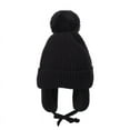 thumbnail image 1 of Winter Thick Baby Hat Big Pompom Beanie with Earflap Wool Plush Children Knitted Cap for Girls Boys Warm Kids Accessories 2-8T (black,2-8T), 1 of 7