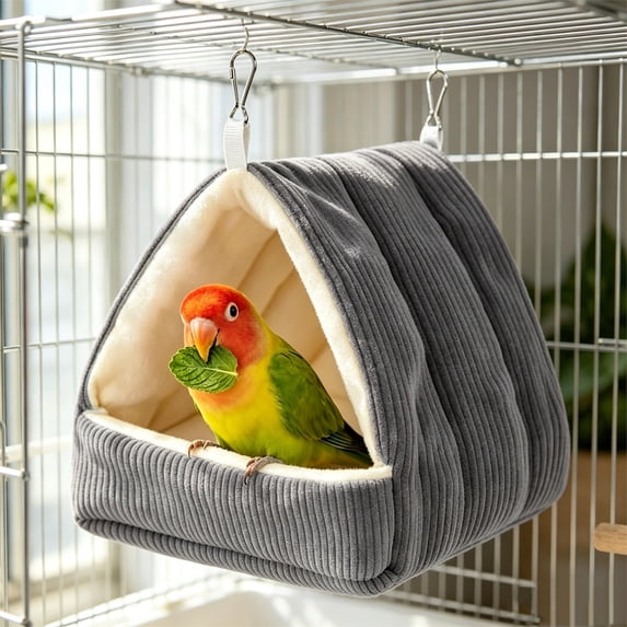 Winter Thick Fleece Bird Cave Bed, Soft Furry Hanging Bird Hammock, Windproof Warm Snuggle Hideout Hut, Cozy Cage Accessories for Budgies, Cockatiels and Other Small Pet Birds